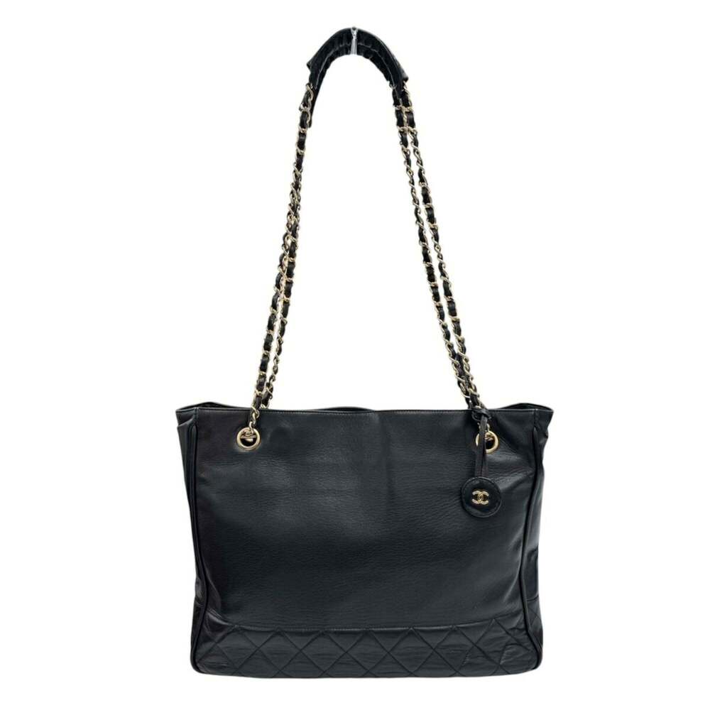 CHANEL Black Lambskin Leather Tote Bag